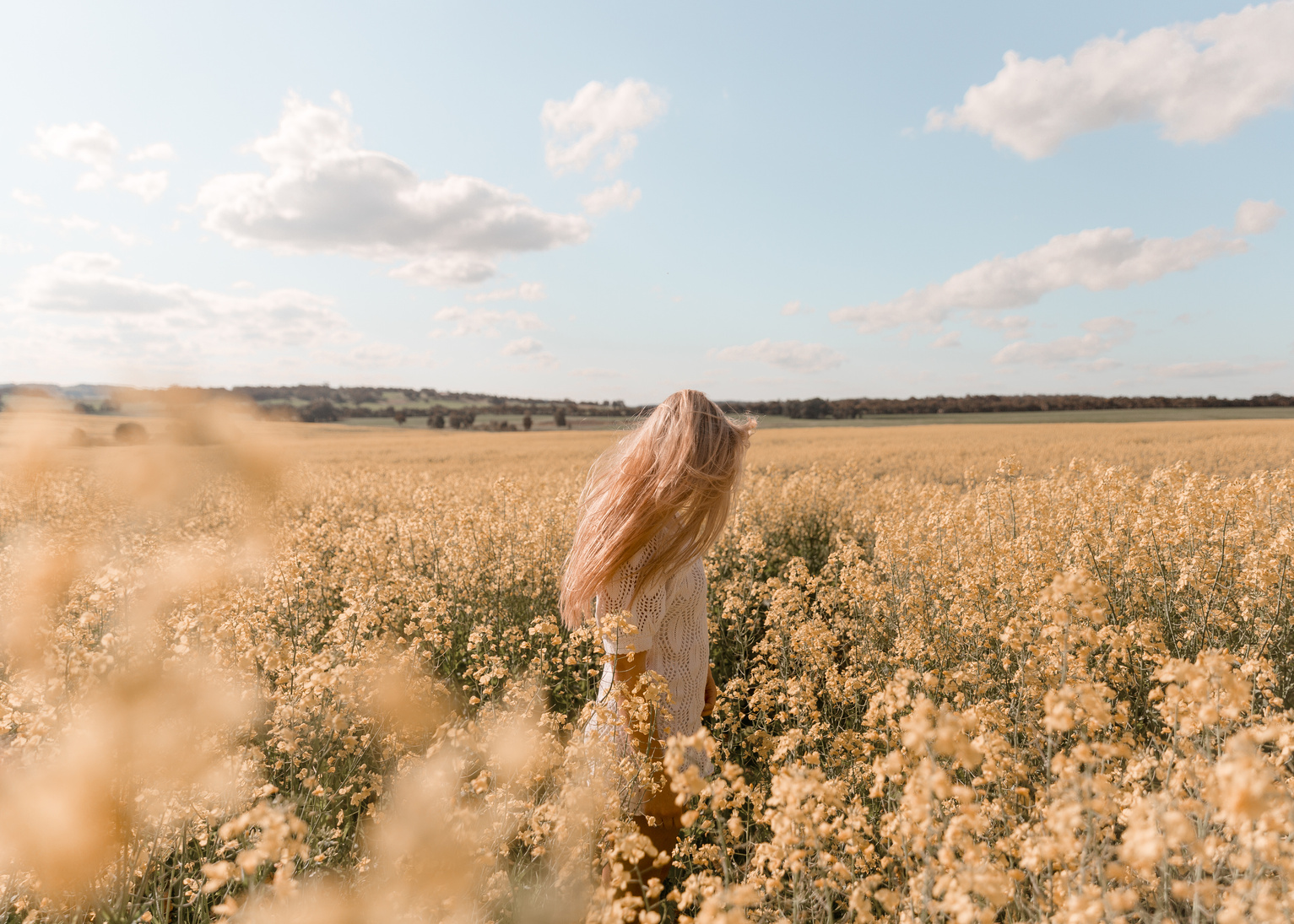 Woman on Flower Field